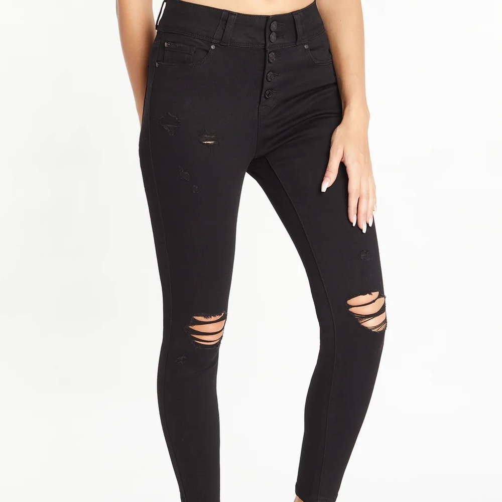 NWT Enjean Black High-rise 5-pocket Deconstructed Ankle Grazer Skinny